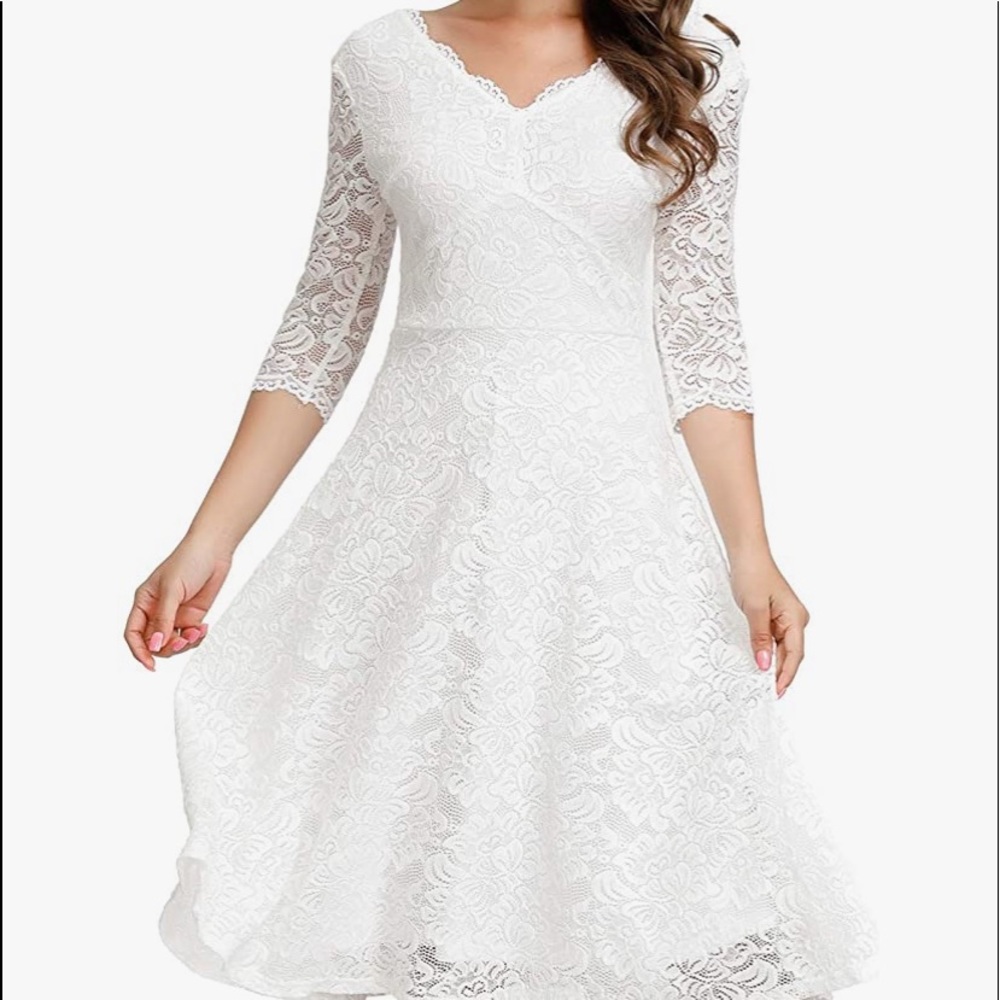 Jasambac | V-neck White Lace Dress